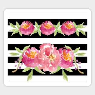 Black and White Stripes with Roses Sticker